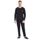 Tudors Erkek Standart Fit%100 Pamuk Bisiklet Yaka Beli Lastikli Pijama Takımı,Siyah L