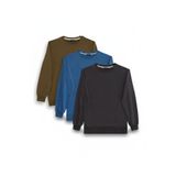 Tudors Erkek Sweatshirt, 3'lü Set, Füme-Mavi-Yeşil, Relax Fit,%100 Pamuk, Bisiklet Yaka, L Beden