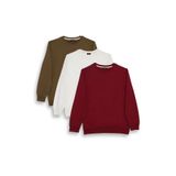 Tudors Erkek Sweatshirt, 3'lü Set, Haki-Beyaz-Bordo, Relax Fit,%100 Pamuk, Bisiklet Yaka, XL