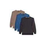 Tudors Erkek Sweatshirt, 3'lü Set, Koyu Gri-Mavi-Taş, 2XL,%100 Pamuk, Bisiklet Yaka, Relax Fit