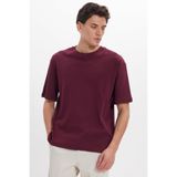 Tudors Erkek Unisex Oversize Geniş Kesim%100 Pamuk Yumuşak Dokulu Basic Bisiklet Yaka Bordo Tişört, L Beden