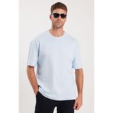 TUDORS Erkek Unisex Oversize Geniş Kesim%100 Pamuk Yumuşak Dokulu Basic Bisiklet Yaka Tişört, S, TS240021-11, Mavi, Unisex Yetişkin