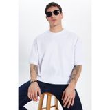 TUDORS Erkek Unisex Oversize Geniş Kesim%100 Pamuk Yumuşak Dokulu Basic Bisiklet Yaka Tişört, XXL, TS240021-11, Beyaz, Unisex Yetişkin