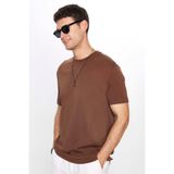 TUDORS Erkek Unisex Relax Fit Rahat Kesim%100 Pamuk Bisiklet Yaka Tişört, M, TS240020-L39, Kahverengi, Unisex Yetişkin
