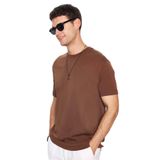 TUDORS Erkek Unisex Relax Fit Rahat Kesim%100 Pamuk Bisiklet Yaka Tişört, XXL, TS240020-L39, Kahverengi, Unisex Yetişkin