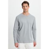 TUDORS Erkek Unisex Relax Fit Rahat Kesim%100 Pamuk Uzun Kollu Bisiklet Yaka Basic Tişört, L, SW240014, Gri, Unisex Yetişkin