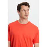 TUDORS Erkek Unisex Relax Fit Rahat Kesim%100 Pamuk Yumuşak Dokulu Bisiklet Yaka Tişört, L, TS240020-DKS, Nar, Unisex Yetişkin