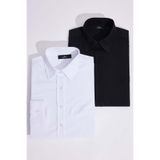 Tudors Kadın 2'li Paket Slim Fit Uzun Kollu Pamuklu Gömlek, Siyah-Beyaz, L Beden