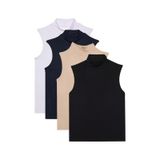 Tudors Kadın 4'lü Paket Beyaz-lacivert-bej-siyah Regular Fit Viskon Kumaş Balıkçı Yaka Sıfır Kol Bluz-37611 Multi