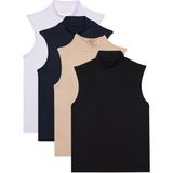 Tudors Kadın 4'lü Paket Beyaz-Lacivert-Bej-Siyah Regular Fit Viskon Kumaş Balıkçı Yaka Sıfır Kol Bluz - XL - Multi