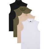Tudors Kadın 4'lü Paket Siyah-Haki-Bej-Beyaz Regular Fit Kesim Viskon Kumaş Balıkçı Yaka Sıfır Kol Bluz - Multi - XL