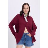 Tudors Kadın Oversize Geniş Kesim %100 Pamuk Müslin Kumaş Uzun Kollu Cepli Dokulu Bordo Gömlek