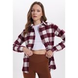 Tudors Kadın Oversize Geniş Kesim Oduncu Ekose Gömlek - Bordo