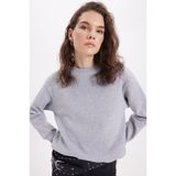 Tudors Kadın Oversize Geniş Kesim Pamuklu Bisiklet Yaka Gri Sweatshirt