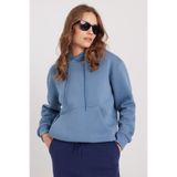 Tudors Kadın Oversize Geniş Kesim Pamuklu Yumuşak Dokulu İçi Polarlı Basic İndigo Kapüşonlu Sweatshirt