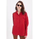 Tudors Kadın Oversize Geniş Kesim%100 Pamuk Müslin Kumaş Uzun Kollu Cepli Dokulu Gömlek,Bordo L 2007004427312