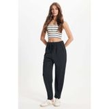 Tudors Kadın Regular Fit Klasik Kesim Beli Bağcıklı Pileli Çift Cepli Siyah Pantolon, XL