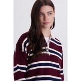 Tudors Kadın Regular Fit Klasik Kesim Çizgili Polo Yaka Bordo Kazak - Standart