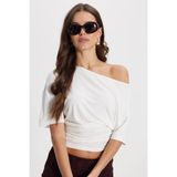 Tudors Kadın Regular Fit Klasik Kesim Kısa Kollu Beli Büzgülü Ekru Bluz