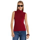 Tudors Kadın Regular Fit Klasik Kesim Viskon Kumaş Balıkçı Yaka Sıfır Kol Bordo Bluz - XL