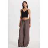 Tudors Kadın Relax Fit Rahat Kesim Beli Bağcıklı Lastikli Bol Paça Pantolon, Açık Kahve, M