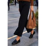 Tudors Kadın Relax Fit Rahat Kesim Lastikli Kuşak Bağlamalı Geniş Paça Siyah Pantolon