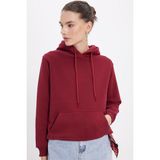 Tudors Kadın Relax Fit Rahat Kesim Pamuklu Kapüşonlu Kanguru Cepli Bordo Sweatshirt