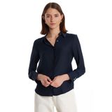 Tudors Kadın Relax Fit Rahat Kesim Satenli Kumaş Lacivert uzun Manşet Düz Gömlek - 2XL