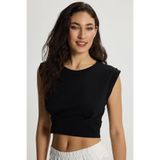 Tudors Kadın Slim Fit Bisiklet Yaka%100 Pamuk Kolsuz Pileli Crop Bluz, Siyah, S