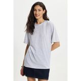 Tudors Kadın Slim Fit Dar Kesim %100 Pamuk Kısa Kollu Bisiklet Yaka Açık Gri Tişört Bluz