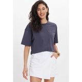 Tudors Kadın Slim Fit Dar Kesim %100 Pamuk Kısa Kollu Bisiklet Yaka Gri Crop Tişört Bluz