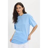 Tudors Kadın Slim Fit Dar Kesim %100 Pamuk Kısa Kollu Bisiklet Yaka Mavi Tişört