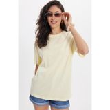 Tudors Kadın Slim Fit Dar Kesim %100 Pamuk Kısa Kollu Bisiklet Yaka Sarı Tişört Bluz