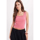 Tudors Kadın Slim Fit Dar Kesim Askılı Kare Yaka Pamuklu Pembe Crop Atlet