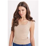 Tudors Kadın Slim Fit Dar Kesim Askılı Kare Yaka Pamuklu Vizon Crop Atlet