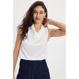 Tudors Kadın Slim Fit Dar Kesim Degaje Yaka Kolsuz Ekru Kruvaze Bluz