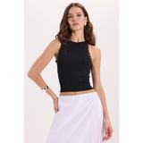 Tudors Kadın Slim Fit Dar Kesim Halter Yaka Kolsuz Dantel Detaylı Siyah Atlet Bluz