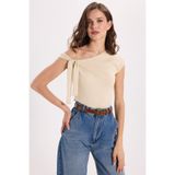 Tudors Kadın Slim Fit Dar Kesim Kısa Kollu Kayık Yaka Bej Bluz
