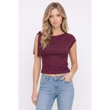 Tudors Kadın Slim Fit Dar Kesim Kısa Kollu Kayık Yaka Bordo Bluz