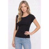 Tudors Kadın Slim Fit Dar Kesim Kısa Kollu Kayık Yaka Siyah Bluz