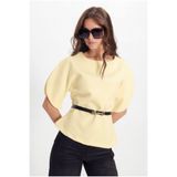 Tudors Kadın Slim Fit Dar Kesim Kol Detaylı İnce Kemerli Sarı Bluz, S Beden