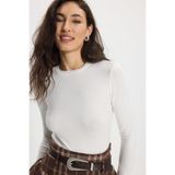 Tudors Kadın Slim Fit Dar Kesim Pamuklu Bisiklet Yaka Uzun Kollu Beyaz Bluz