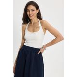 Tudors Kadın Slim Fit Dar Kesim Pamuklu Halter Yaka Kaşkorse Ekru Crop Atlet, S Beden