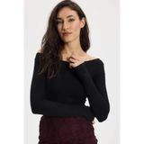 Tudors Kadın Slim Fit Dar Kesim Pamuklu Kayık Yaka Uzun Kollu Siyah Bluz, M