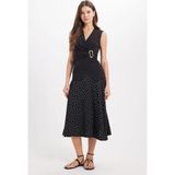 Tudors Kadın Slim Fit Dar Kesim Sıfır Kol Kruvaze Yaka Tokalı Pamuklu Likralı Siyah Bluz