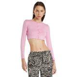 Tudors Kadın Slim Fit Dar Kesim Uzun Kollu Bisiklet Yaka Hırka,Pembe L