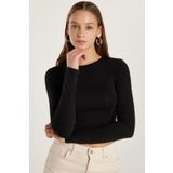 Tudors Kadın Slim Fit Dar Kesim Uzun Kollu Bisiklet Yaka Siyah Bluz