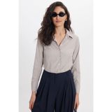 Tudors Kadın Slim Fit Dar Kesim Uzun Kollu Çizgili Bej Gömlek - XL