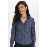 Tudors Kadın Slim Fit Dar Kesim Uzun Kollu Çizgili Lacivert Gömlek