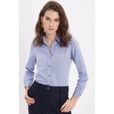 Tudors Kadın Slim Fit Dar Kesim Uzun Kollu Pamuklu Vücuda Oturan Dokulu Açık Lacivert Basic Gömlek - 2XL